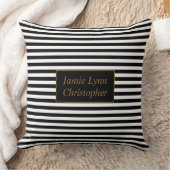カスタムカップル名ブラック/ホワイトストライプ クッション (ブランケット)