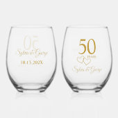 カスタムカップル名記念50周年記念品 ステムなしワイングラス (裏面)