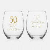 カスタムカップル名記念50周年記念品 ステムなしワイングラス (正面)