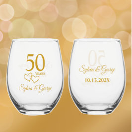 カスタムカップル名記念50周年記念品 ステムなしワイングラス
