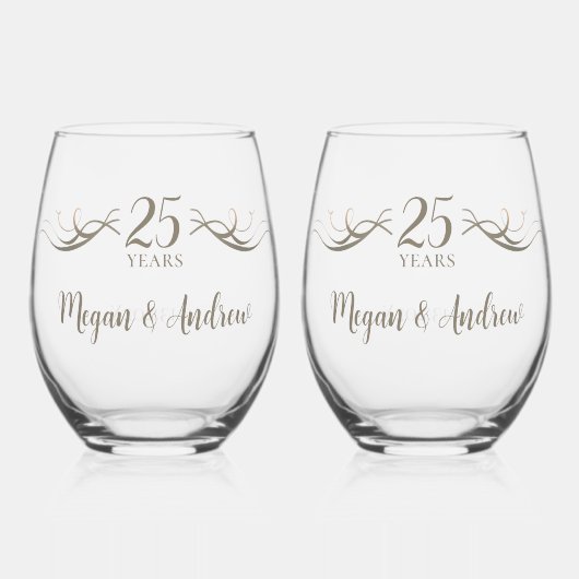 カスタムカップル名25周年記念キープサケ ステムなしワイングラス (正面)