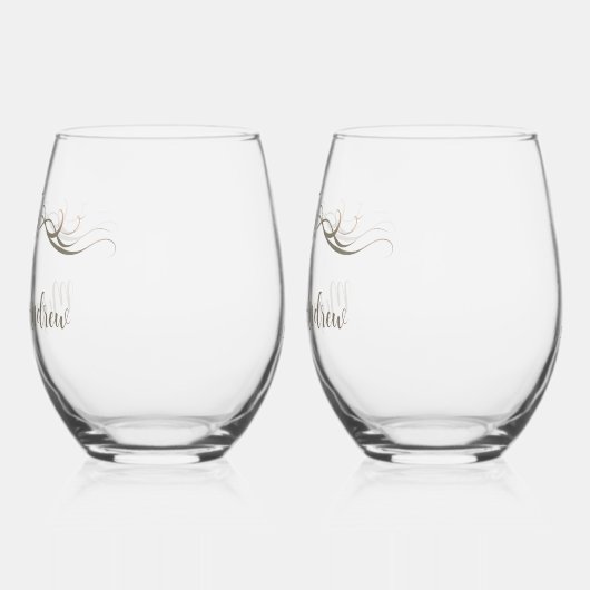 カスタムカップル名25周年記念キープサケ ステムなしワイングラス (左)