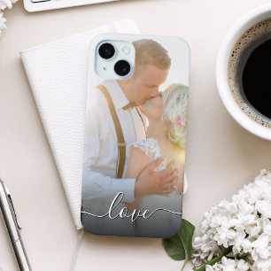 カスタムカップル結婚のPhoto Love Script iPhone 15 Miniケース