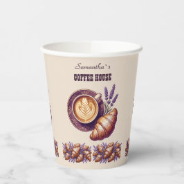 カスタムカフェグッズ ビンテージクロワッサンとラベンダー 紙コップ