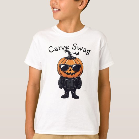 カスタムカボチャTee、かわいいハロウィンカーヴスワッグキッズ Tシャツ (正面)