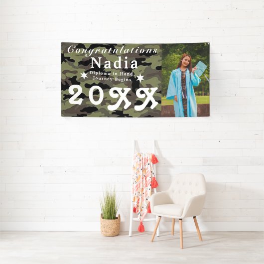 カスタムカモフラージュパーソナライズされた写真卒業 横断幕 (インサイチュ)