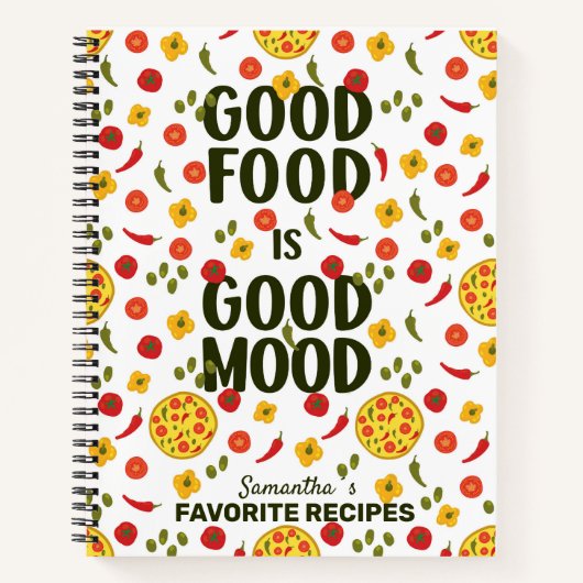 カスタムカラフルお気に入りのレシピと引用文 ノートブック (正面)
