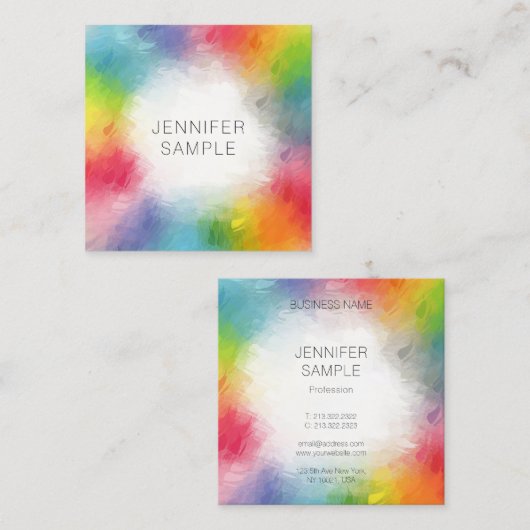 カスタムカラフルエレガント抽象芸術テンプレート スクエア名刺 (正面/裏面)