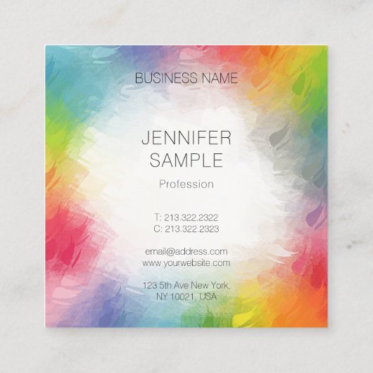 カスタムカラフルエレガント抽象芸術テンプレート スクエア名刺 (裏面)