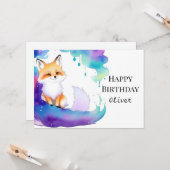 カスタムカラフルキツネ誕生日 カード (正面/裏面インサイチュ)