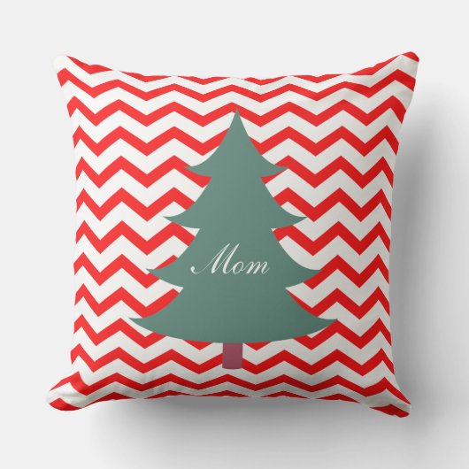 カスタムカラフルクリスマスホワイトレッドとグリーンツリー クッション (正面)