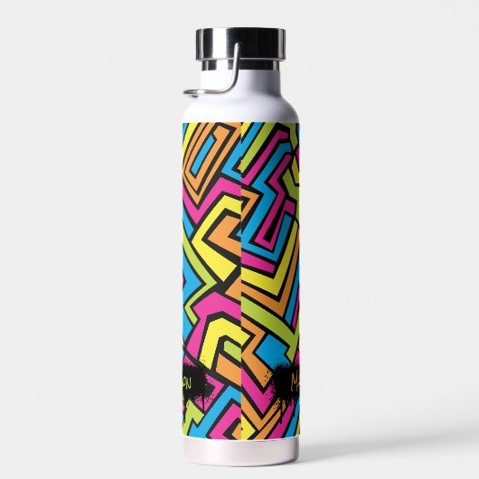 カスタムカラフルネオングラフィティ通りアートパターン ウォーターボトル (右面)