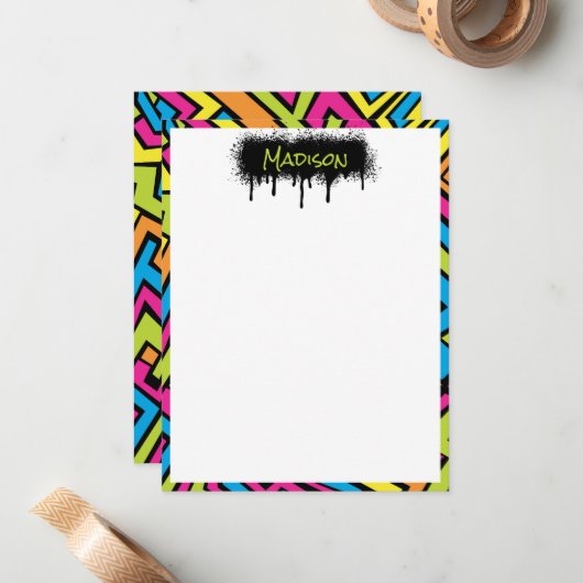 カスタムカラフルネオングラフィティ通りアートパターン ノートカード (正面/裏面インサイチュ)