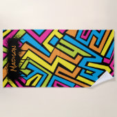 カスタムカラフルネオングラフィティ通りアートパターン ビーチタオル (正面)