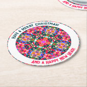 カスタムカラフルメリーモダンパーティー ラウンドペーパーコースター (アングル)