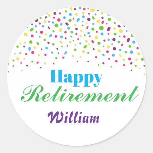 カスタムカラフルモダン紙吹雪ハッピーリタイア ラウンドシール (正面)