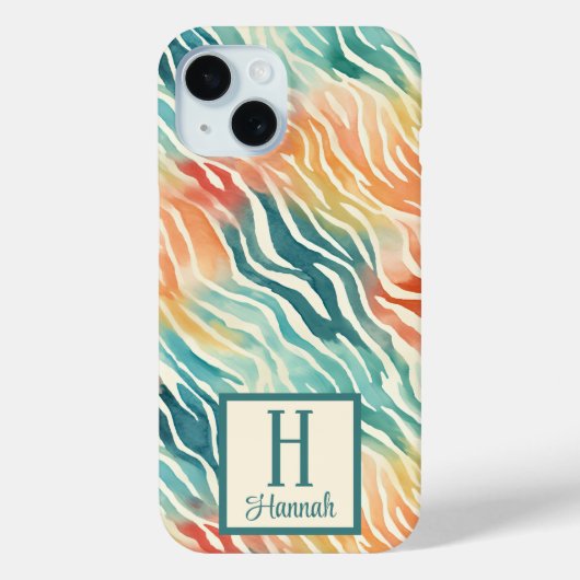 カスタムカラフルモノグラムの水の色パターン（の模様が）ある Case-Mate iPhoneケース (裏面)