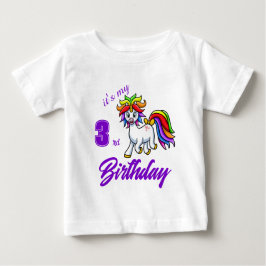 カスタムカラフルユニコーン誕生日Tシャツ ベビーTシャツ