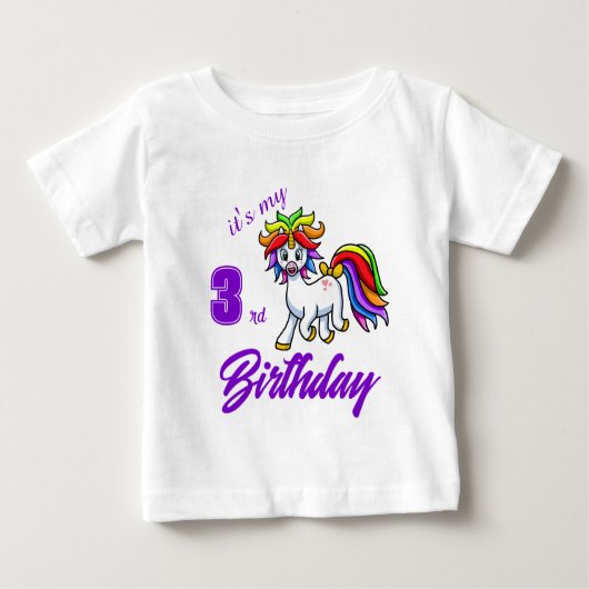 カスタムカラフルユニコーン誕生日Tシャツ ベビーTシャツ (正面)