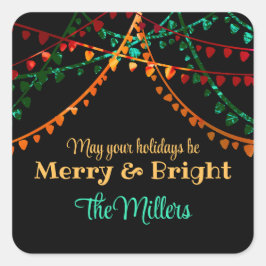 カスタムカラフルユニーククリスマス灯メリー スクエアシール