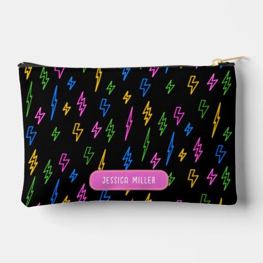 カスタムカラフル80年代レトロネオン稲妻学校 アクセサリーポーチ (裏面)
