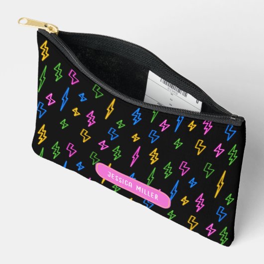 カスタムカラフル80年代レトロネオン稲妻学校 アクセサリーポーチ (見開き)
