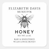 カスタムカラーのヴィンテージハチの蜂蜜ラベル スクエアシール (正面)