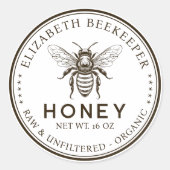 カスタムカラーの蜂が描かれた蜂蜜缶ラベル ラウンドシール (正面)