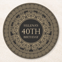 カスタムカラーの40thギリシャの誕生日パーティー ラウンドペーパーコースター