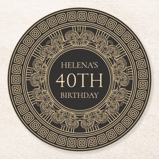 カスタムカラーの40thギリシャの誕生日パーティー ラウンドペーパーコースター (正面)