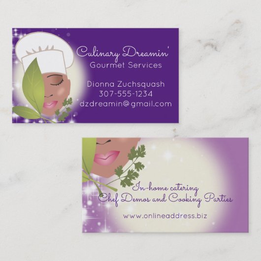 カスタムカラーアフリカ系アメリカ人女性シェフケータリング 名刺 (正面/裏面)