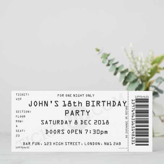 カスタムカラーコンサートチケットパーティの招待状 招待状 (スタンド正面)