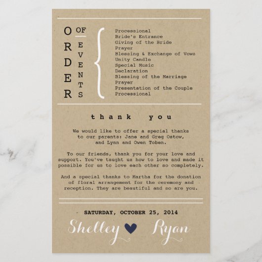 カスタムカラーシンプルハート結婚式 プログラム (裏面)