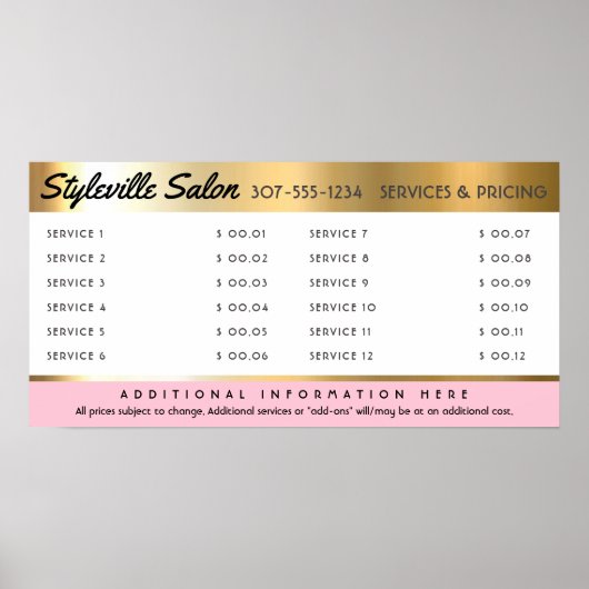 カスタムカラースタイリストサロンサービス価格表示 ポスター (正面)