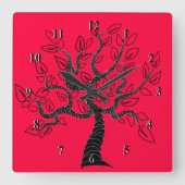 カスタムカラーズウォールクロックと樹齢 – 赤 スクエア壁時計 (正面)