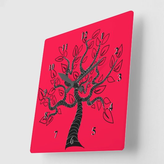 カスタムカラーズウォールクロックと樹齢 – 赤 スクエア壁時計 (傾斜)