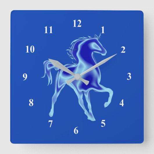 カスタムカラーズクロックウィズブルーホースア絵画ート スクエア壁時計 (正面)