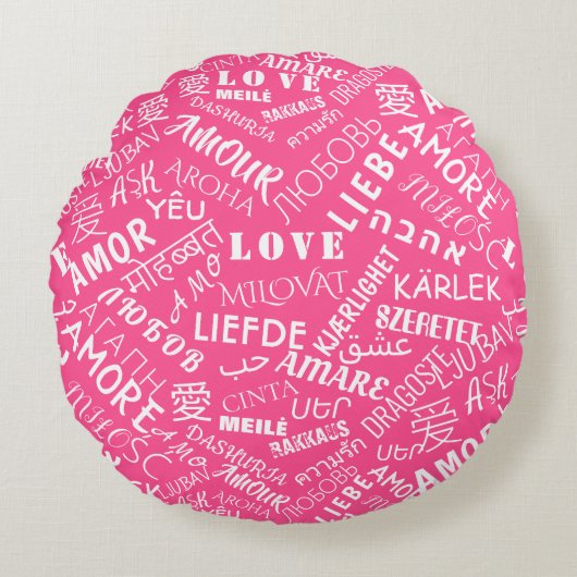 カスタムカラーズラウンドピローラブ文字マルチランガエル ラウンドクッション (正面)