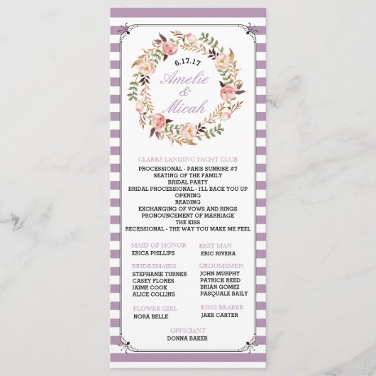 カスタムカラーフローラストライプの結婚式 プログラム (正面)