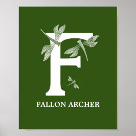 カスタムカラーモノグラム文字Fトンボ子供部屋 ポスター