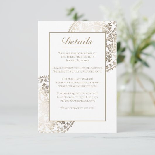 カスタムカラー結婚詳細カードゴールドフォイル エンクロージャーカード (スタンド正面)