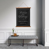 カスタムカラー黒の結婚ウェルカムサイン 吊り下げ型タペストリー