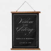 カスタムカラー黒の結婚ウェルカムサイン 吊り下げ型タペストリー (正面)