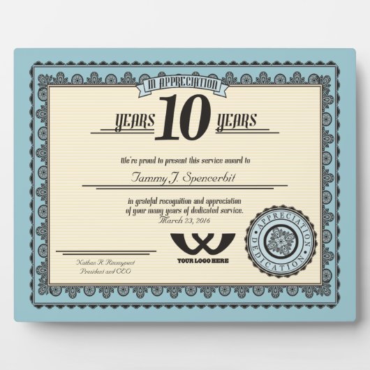 カスタムカラー10年雇用サービス賞 フォトプラーク (正面)