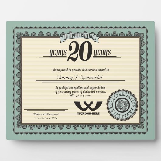 カスタムカラー20年雇用サービス賞 フォトプラーク (正面)