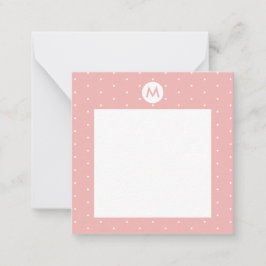 カスタムカラー ピンクの水玉模様のイニシャル ノートカード