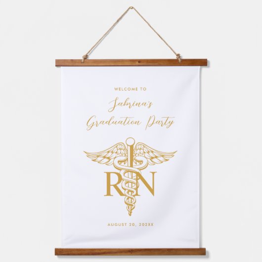 カスタムカラーBSN RNナース卒業パーティサイン 吊り下げ型タペストリー (正面)