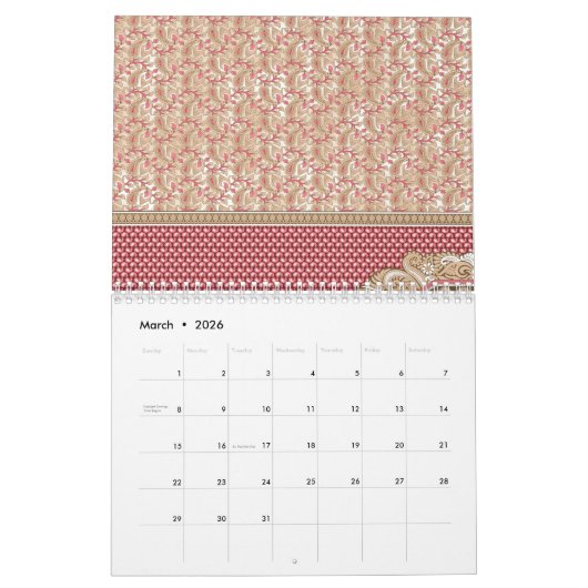 カスタムカレンダーと美しい図解入りの、写真付きのデザイン カレンダー (3月 2026)