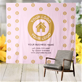 カスタムカンパニーロゴ ビジネスイベント ピンクタペストリー タペストリー