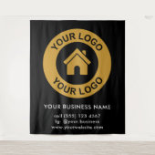 カスタムカンパニーロゴ ビジネスイベント ブラック タペストリー (正面)